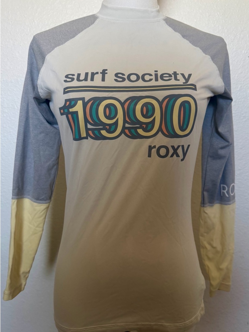 Roxy Surf Society 1990 Long Sleeve Rash Guard - Cream, Blue & Yellow